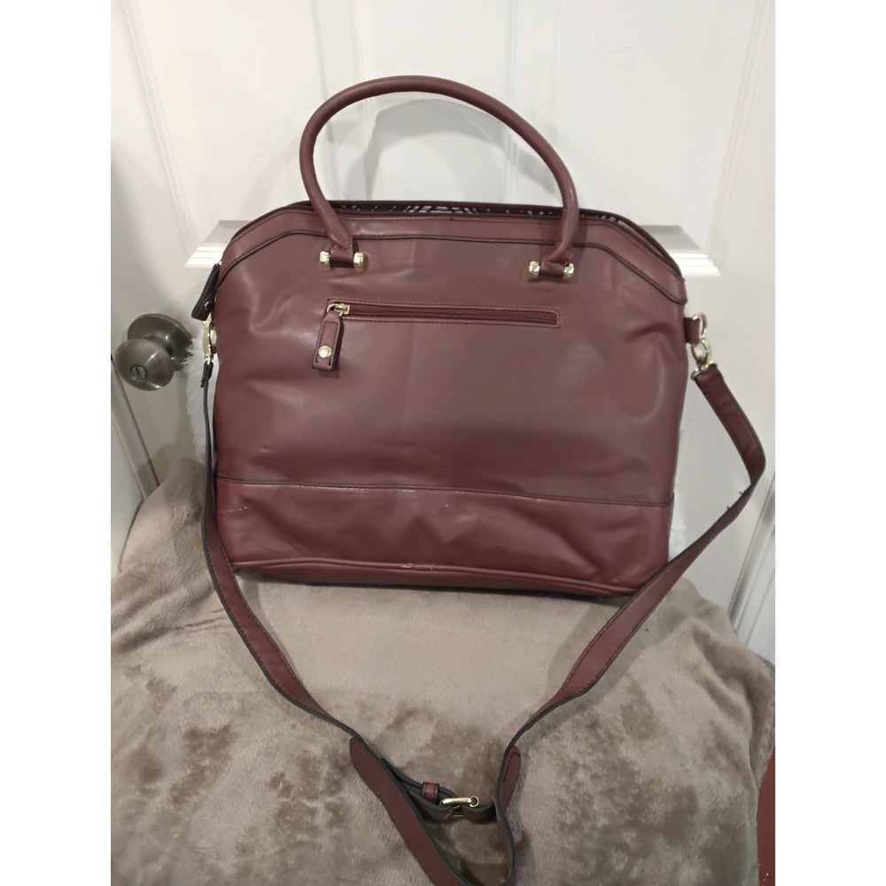 London Fog Burgundy Wine Leather Dome Satchel Shoulder Bag Purse Top Handle‎